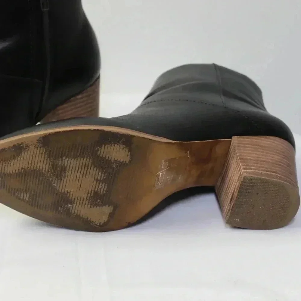 madewell black stacked heel booties 7